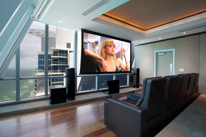 Living the High Life in a Smart Penthouse: audio/video, home theater, penthouse, window shades, 